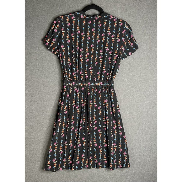 TOPSHOP Mini Shirt Linear Floral Dress Tie Front 100% Viscose Black Women Size 2 - Picture 4 of 11
